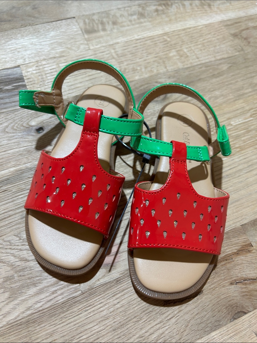 Cat & Jack Red and Green Strawberry-Inspired Kids Sandals